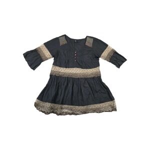 Sacred Threads Women's One Size Blouse Shirt Boho Tunic Lace Trim